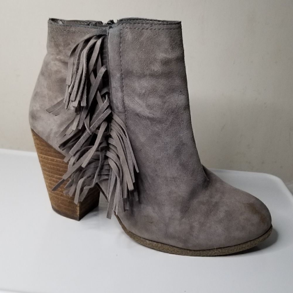 Vince Camuto booties with fringe gray heel